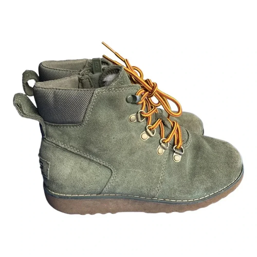 UGG suede boot lace up side zipper army green size 2